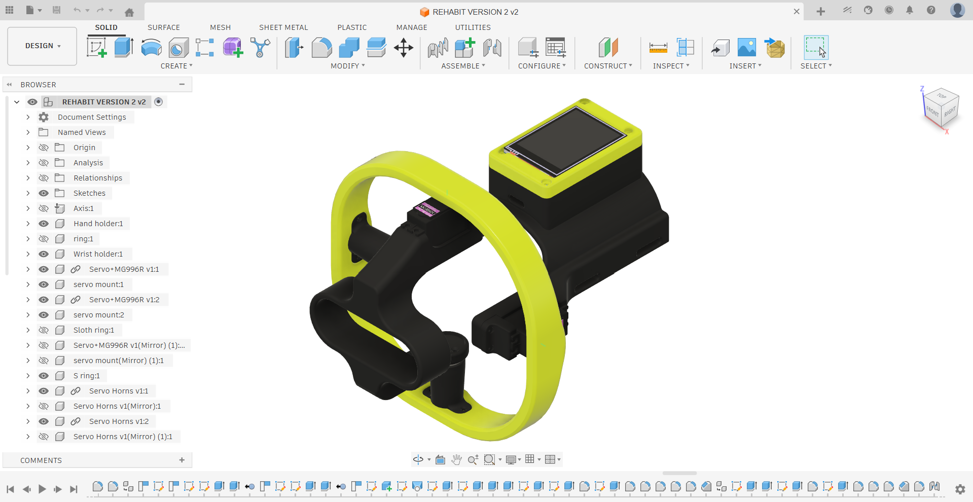 Fusion 360 CAD workspace — REHABit design